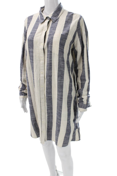 Birds of Paradis by Trovata Women Shirt Dress Blue Cotton Striped Size L
