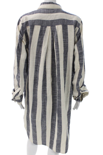 Birds of Paradis by Trovata Women Shirt Dress Blue Cotton Striped Size L