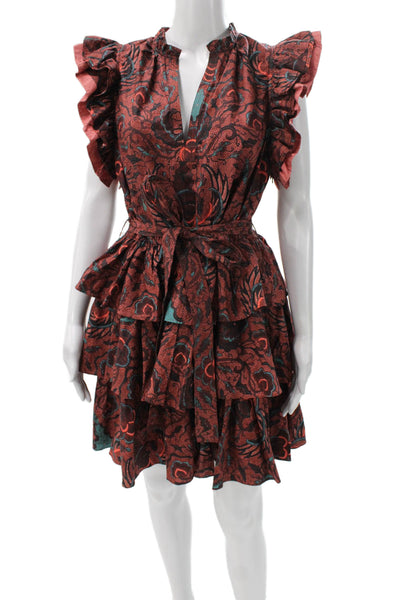 Ulla Johnson Women Fit & Flare Dress Multi Floral V Neck Cotton Tie Size 10