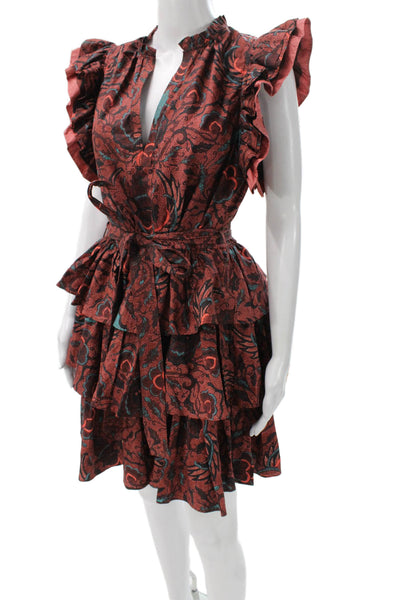 Ulla Johnson Women Fit & Flare Dress Multi Floral V Neck Cotton Tie Size 10