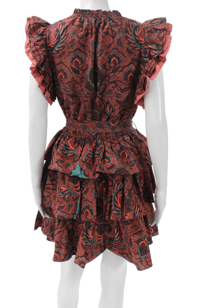 Ulla Johnson Women Fit & Flare Dress Multi Floral V Neck Cotton Tie Size 10