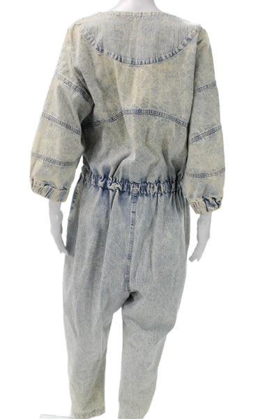 Rachel Comey Women Jumpsuit Blue Denim Tie Dye 3/4 Sleeve Size 8
