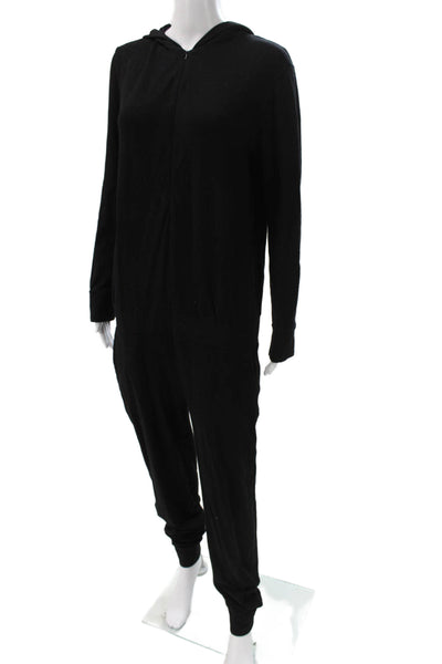 Monrow Women Jumpsuit Black Cotton Blend High Neck Long Sleeve Zip Size L