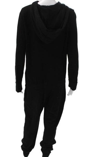 Monrow Women Jumpsuit Black Cotton Blend High Neck Long Sleeve Zip Size L