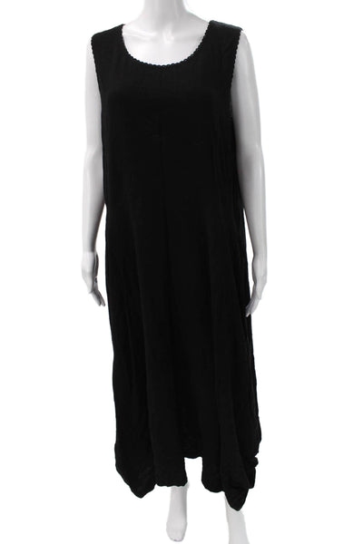 Patrizia Luca Women Maxi Linen Black Sleeveless Round Neck Dress Size XL