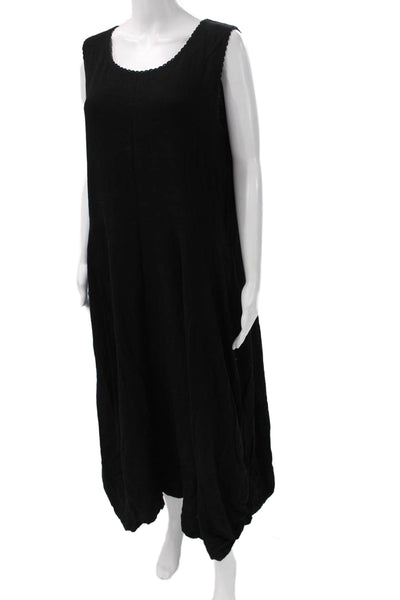 Patrizia Luca Women Maxi Linen Black Sleeveless Round Neck Dress Size XL