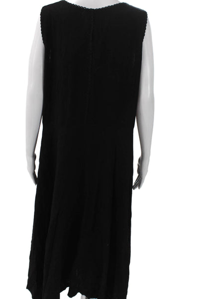 Patrizia Luca Women Maxi Linen Black Sleeveless Round Neck Dress Size XL