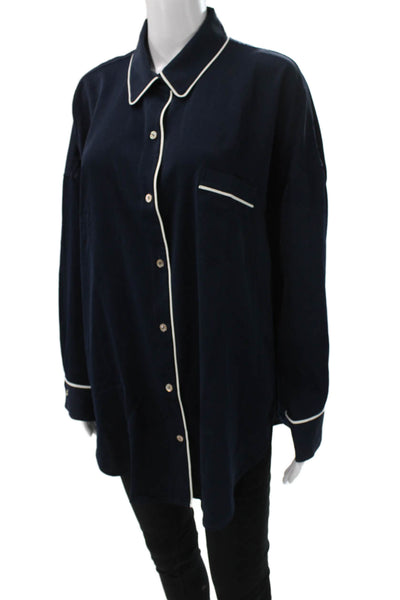 Negative Womens Basic Collared Button Pajama Top Blue Long Sleeve Size XL