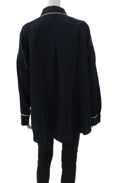 Negative Womens Basic Collared Button Pajama Top Blue Long Sleeve Size XL
