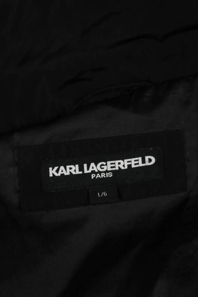 Karl Lagerfeld Women Puffer Jacket Black Zip Long Sleeve Size L