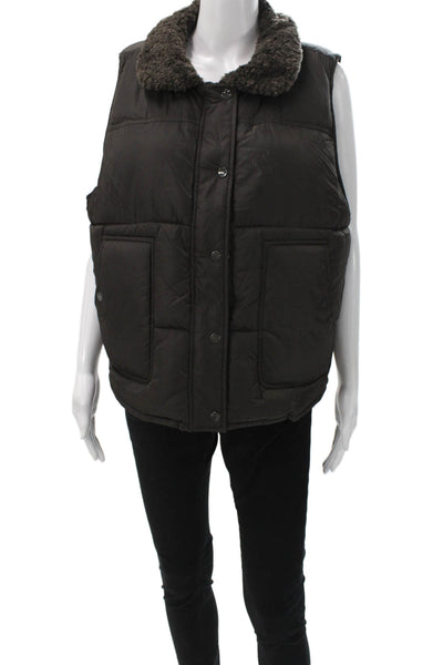 J Crew Womens Brown Puffer Jacket Sleeveless Polyester Snap Closure Size XL