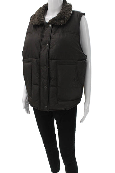 J Crew Womens Brown Puffer Jacket Sleeveless Polyester Snap Closure Size XL