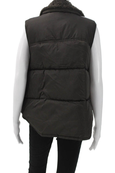 J Crew Womens Brown Puffer Jacket Sleeveless Polyester Snap Closure Size XL