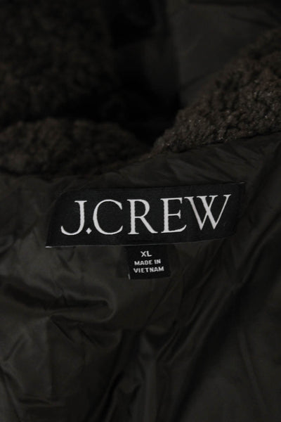 J Crew Womens Brown Puffer Jacket Sleeveless Polyester Snap Closure Size XL