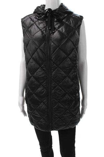 Andrew Marc Women Quilted Nylon Zip Vest Black Size M
