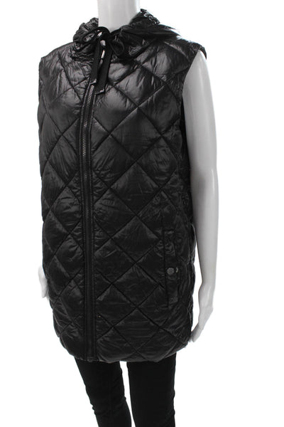 Andrew Marc Women Quilted Nylon Zip Vest Black Size M