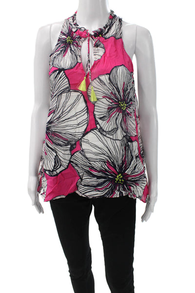 Trina Turk Women Silk Halter Floral Tank Tie Neck Sleeveless Size S