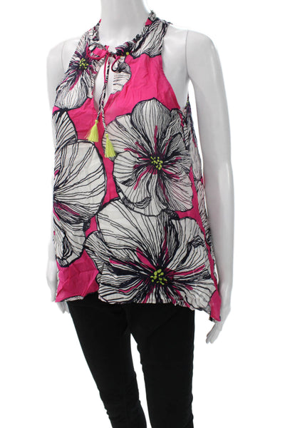 Trina Turk Women Silk Halter Floral Tank Tie Neck Sleeveless Size S