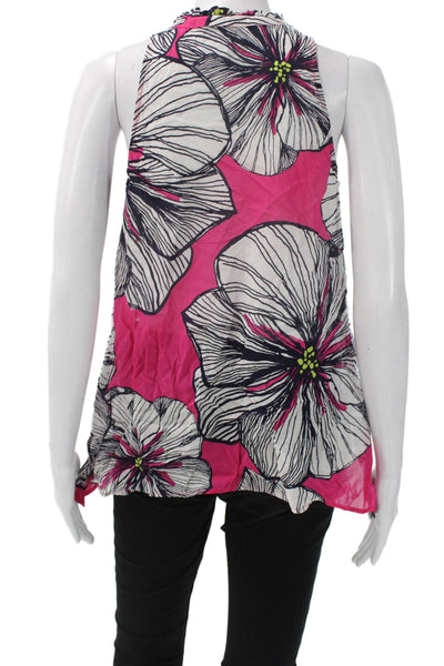 Trina Turk Women Silk Halter Floral Tank Tie Neck Sleeveless Size S