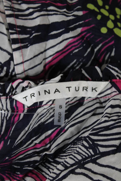 Trina Turk Women Silk Halter Floral Tank Tie Neck Sleeveless Size S