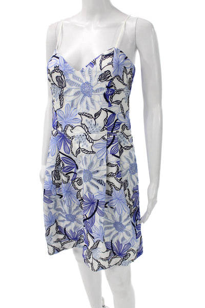 Parker Women White Floral Sundress Sweetheart Neckline Knee Length Size M