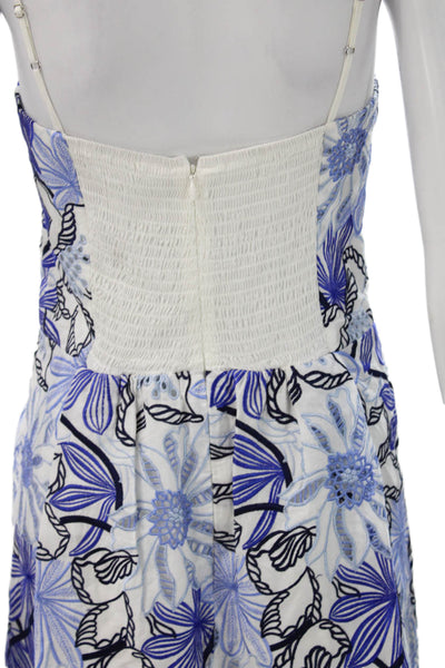 Parker Women White Floral Sundress Sweetheart Neckline Knee Length Size M