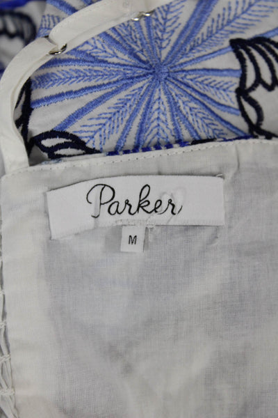Parker Women White Floral Sundress Sweetheart Neckline Knee Length Size M