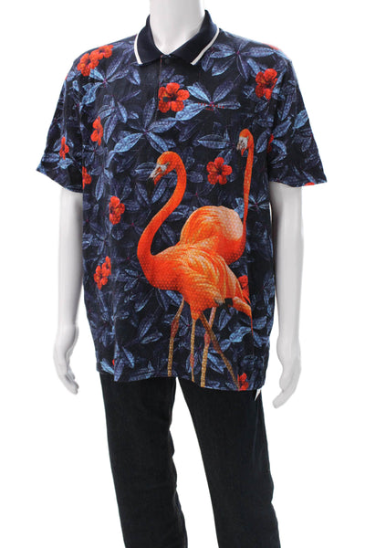 Ted Baker London Mens Floral Print Polo Shirt Blue Orange Cotton Size 7