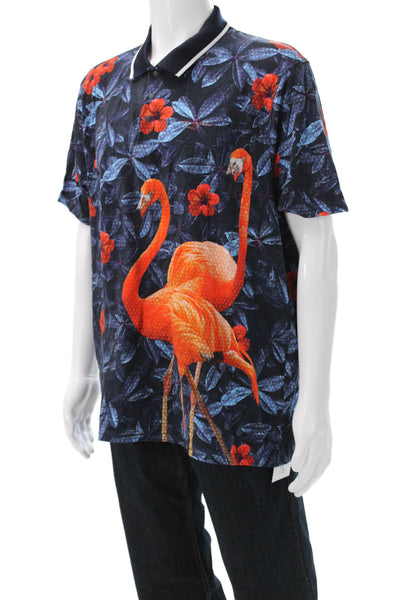 Ted Baker London Mens Floral Print Polo Shirt Blue Orange Cotton Size 7