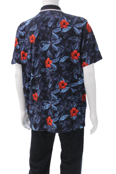 Ted Baker London Mens Floral Print Polo Shirt Blue Orange Cotton Size 7