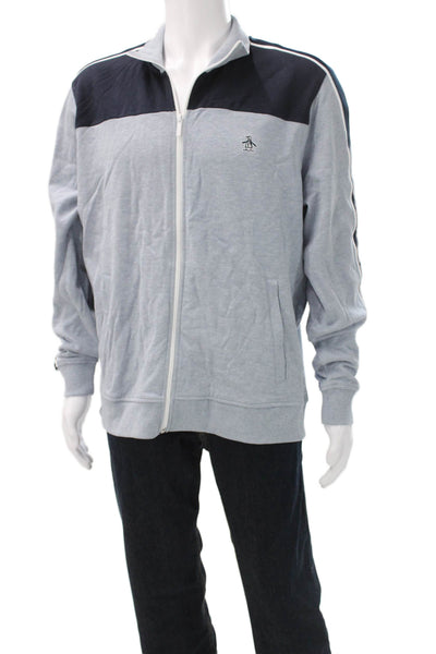 Penguin Mens Track Jacket Gray Colorblock Collared Zip Long Sleeve Size XL