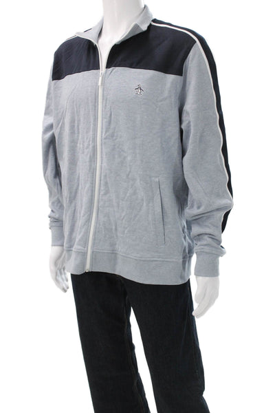 Penguin Mens Track Jacket Gray Colorblock Collared Zip Long Sleeve Size XL