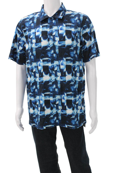 Bugatchi Mens Geometric Print Polo Shirt Midnight Blue Size Extra Large
