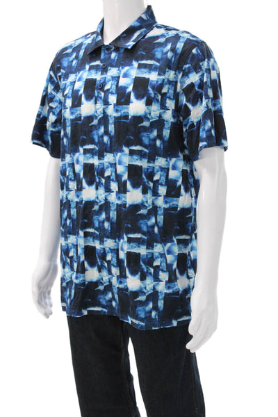 Bugatchi Mens Geometric Print Polo Shirt Midnight Blue Size Extra Large