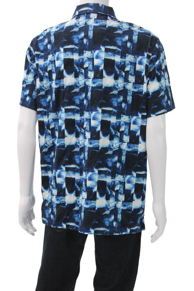 Bugatchi Mens Geometric Print Polo Shirt Midnight Blue Size Extra Large