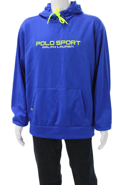 Ralph Lauren Polo Sport Mens Blue Pullover Hoodie Polyester Drawstring Size XL