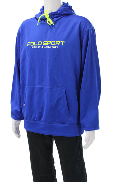 Ralph Lauren Polo Sport Mens Blue Pullover Hoodie Polyester Drawstring Size XL