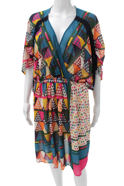 Maeve Anthropologie Women Kaftan Multicolor VNeck Half Sleeve Geometric Size S