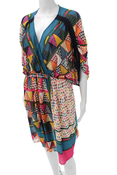 Maeve Anthropologie Women Kaftan Multicolor VNeck Half Sleeve Geometric Size S