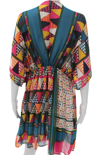 Maeve Anthropologie Women Kaftan Multicolor VNeck Half Sleeve Geometric Size S