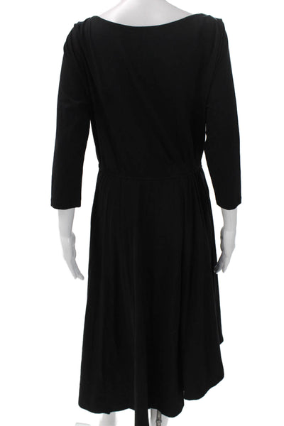 eShakti Women A-Line Black Cotton Mid-Calf Boat Neck 3/4 Sleeve Dress Size L
