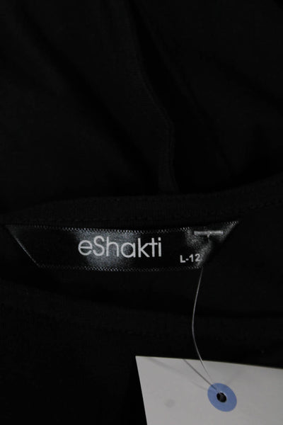 eShakti Women A-Line Black Cotton Mid-Calf Boat Neck 3/4 Sleeve Dress Size L