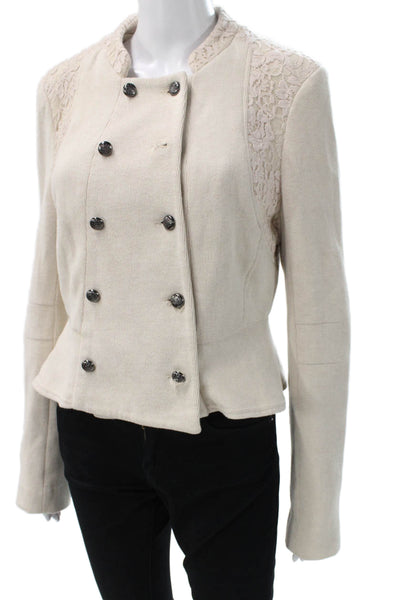 We The Free Women Military Jacket Beige Button Long Sleeve Size S