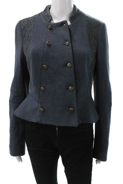 We The Free Women Military Jacket Blue Button Long Sleeve 60% Cotton Size S