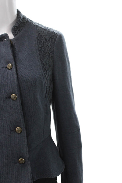 We The Free Women Military Jacket Blue Button Long Sleeve 60% Cotton Size S