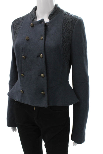 We The Free Women Military Jacket Blue Button Long Sleeve 60% Cotton Size S