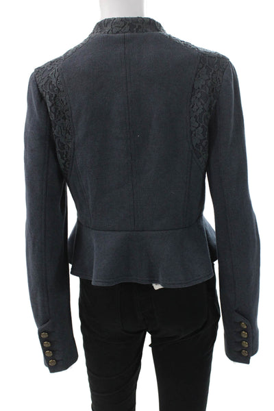 We The Free Women Military Jacket Blue Button Long Sleeve 60% Cotton Size S