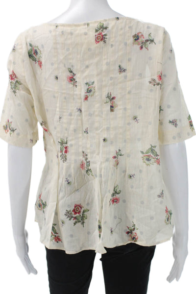 Maeve Anthropologie Women Tunic Floral VNeck Cotton Blend Pullover Ivory Size S