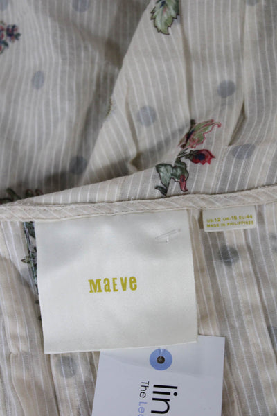 Maeve Anthropologie Women Tunic Floral VNeck Cotton Blend Pullover Ivory Size S