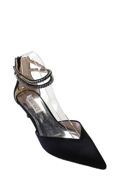 Badgley Mischka Womens Pointed Toe Satin Crystal Ankle Strap Sandals Black 7